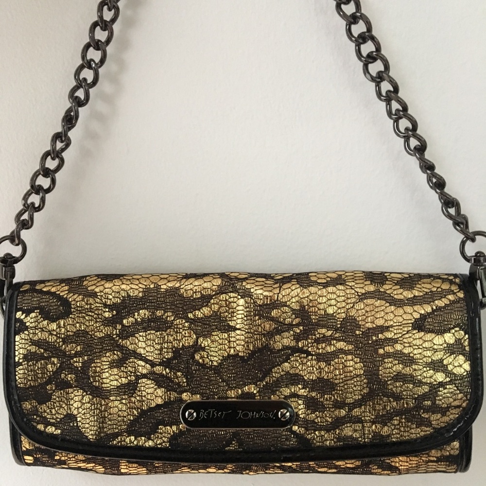 Betsy Johnson Black and Gold Clutch